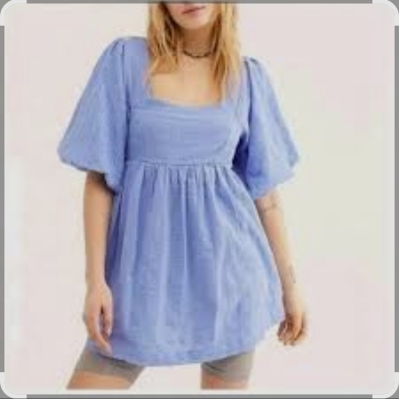 Free People Dresses & Skirts - Free People Light Blue Puff Sleeve Dress
